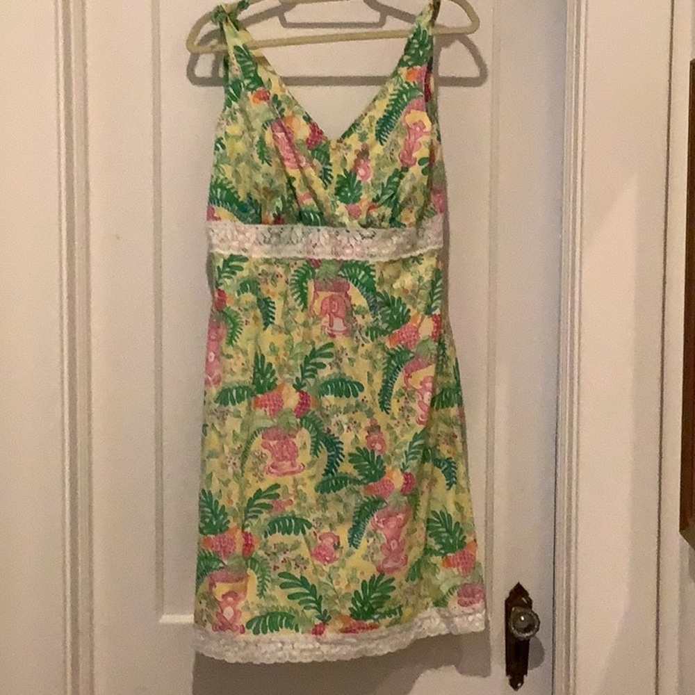 Lilly Pulitzer Lemon Sorbet Yellow Paradise print tie shoulder sleeveless dress